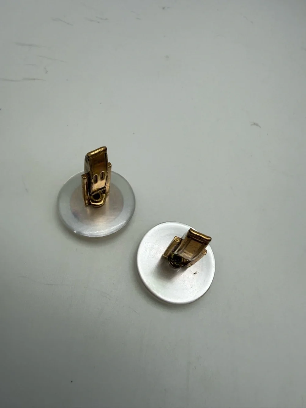Vintage Chess Knight Cufflinks Gold Tone Mother of Pearl Round Mens Novelty